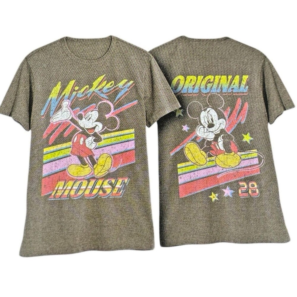 Mickey Mouse Kids Medium Size 8 T-Shirt Disney Character Gray Tee Retro New